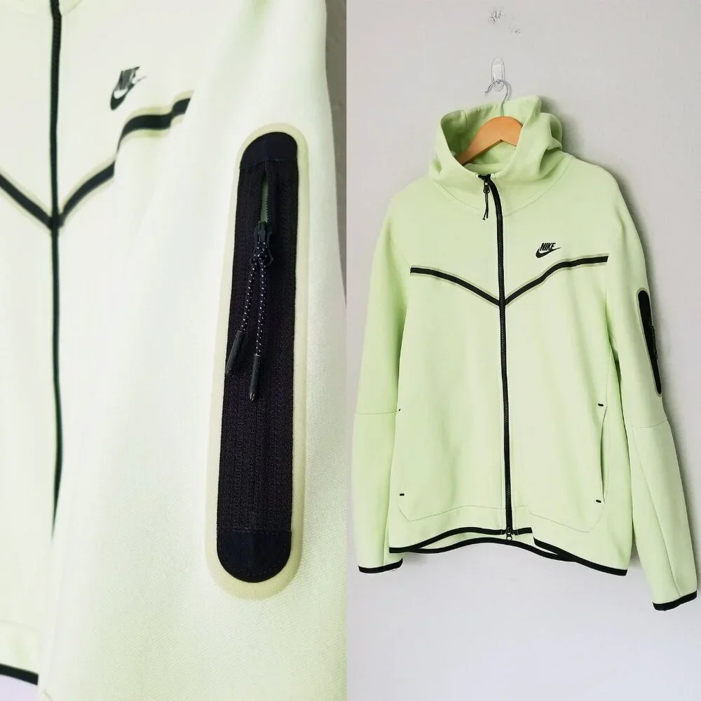 Nike Sportswear Men's L Tech Fleece Full-Zip Hoodie in Light Liquid Lime Black - Picture 10 of 16